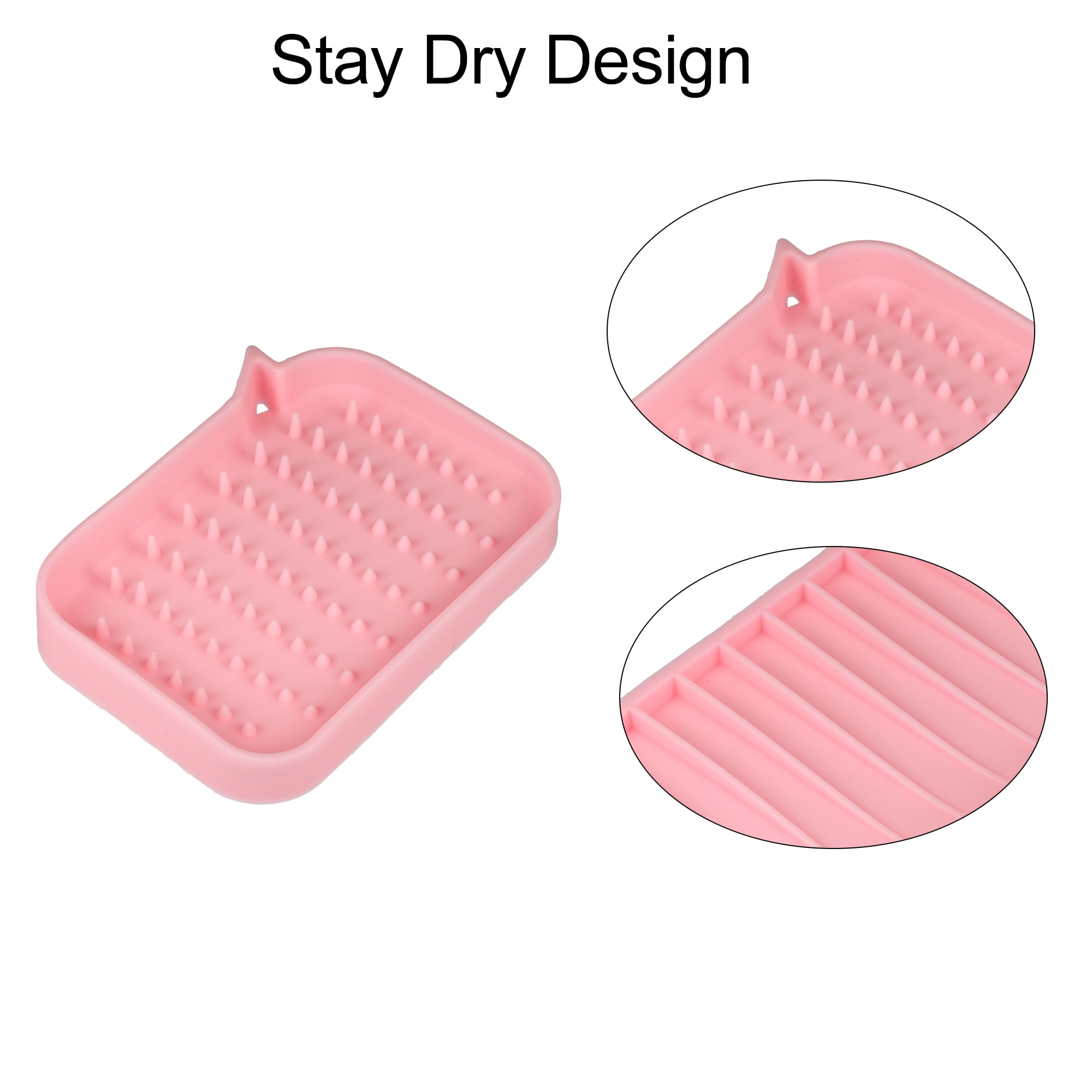 Unique Bargains Soap Dish Soap Cleaning Storage for Bathroom Kitchen Silicone Pink 2 Pcs