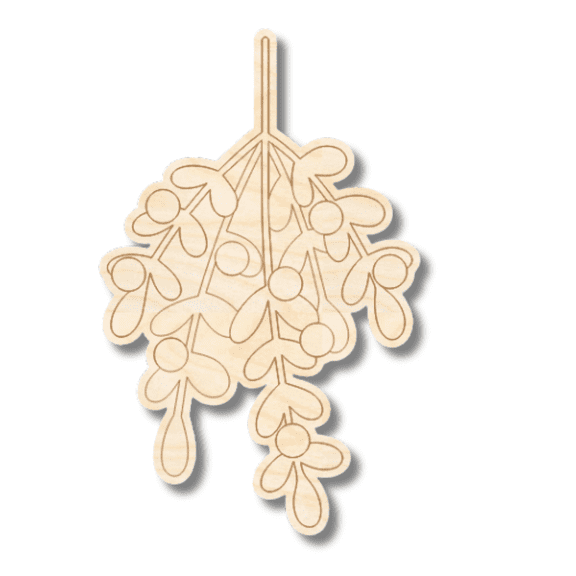 Unfinished Wood Etched Miseltoe Shape 3" / 1/8"