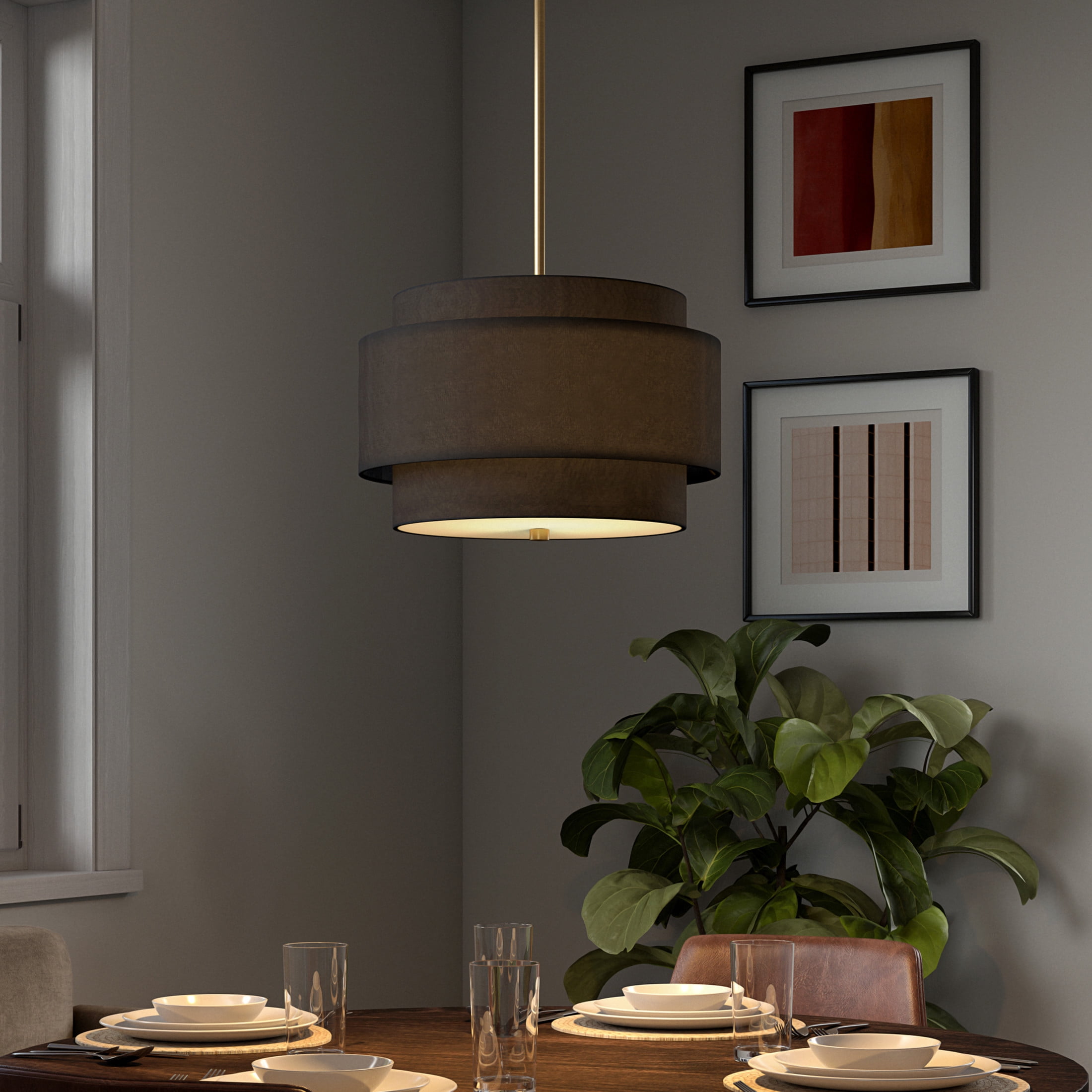 Evelyn&Zoe Modern/Contemporary 16" Wide Brass/Black Pendant