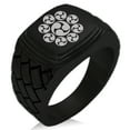 thumbnail image 1 of Stainless Steel Nagao Samurai Crest Geometric Pattern Step-Down Biker Style Polished Ring, 1 of 1