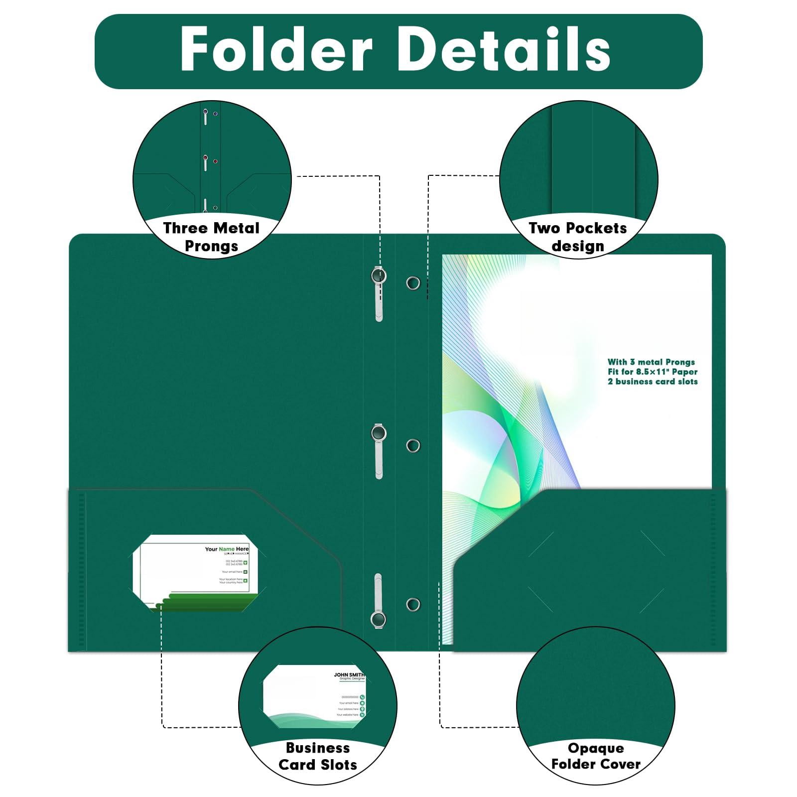 Plastic 2 Pocket Folders With Prongs  30 Pack Heavyweight Letter Size Poly 3 Metal Fastener Clips (green)