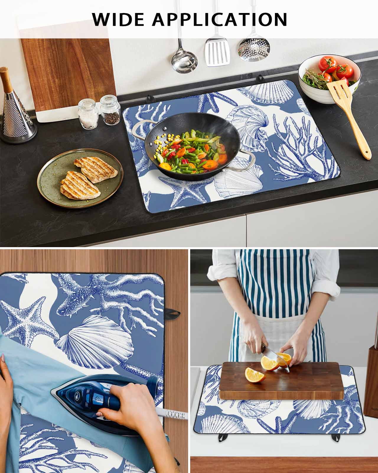 nqOlkjepod Large Induction Cooktop Protector Mat 36"x21", Coastal Blue Coral Stove Top Covers for Electric Stove, Summer Ocean Watercolor Shell Stove Burner Cover Mats, Glass Top Stove Cover