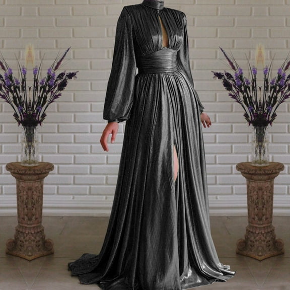 Njagoc3 Womens Long Sleeve Solid Color Maxi Dress, Floor - Length, Formal Evening & Prayer Outfit
