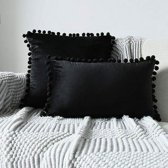 Granjero Gordo Funda de almohada cuadrada con terciopelo suave y sólido, decorativa para sofá, dormitorio, coche, 1 pieza (negro, 18 x 18 pulgadas)