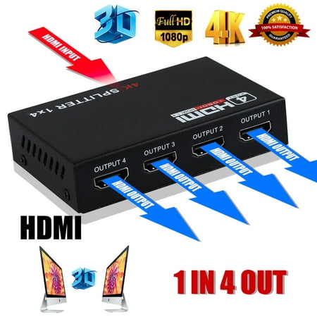 TSV HDMI Splitter 1 in 4 Out, V1.4 Powered 4K 1x4 HDMI Splitter Amplifier 4 Ports Box Supports 4K Full HD 1080P and 3D Compatible with PC STB Xbox PS4 PS3 Fire Stick Roku Blu-Ray Player