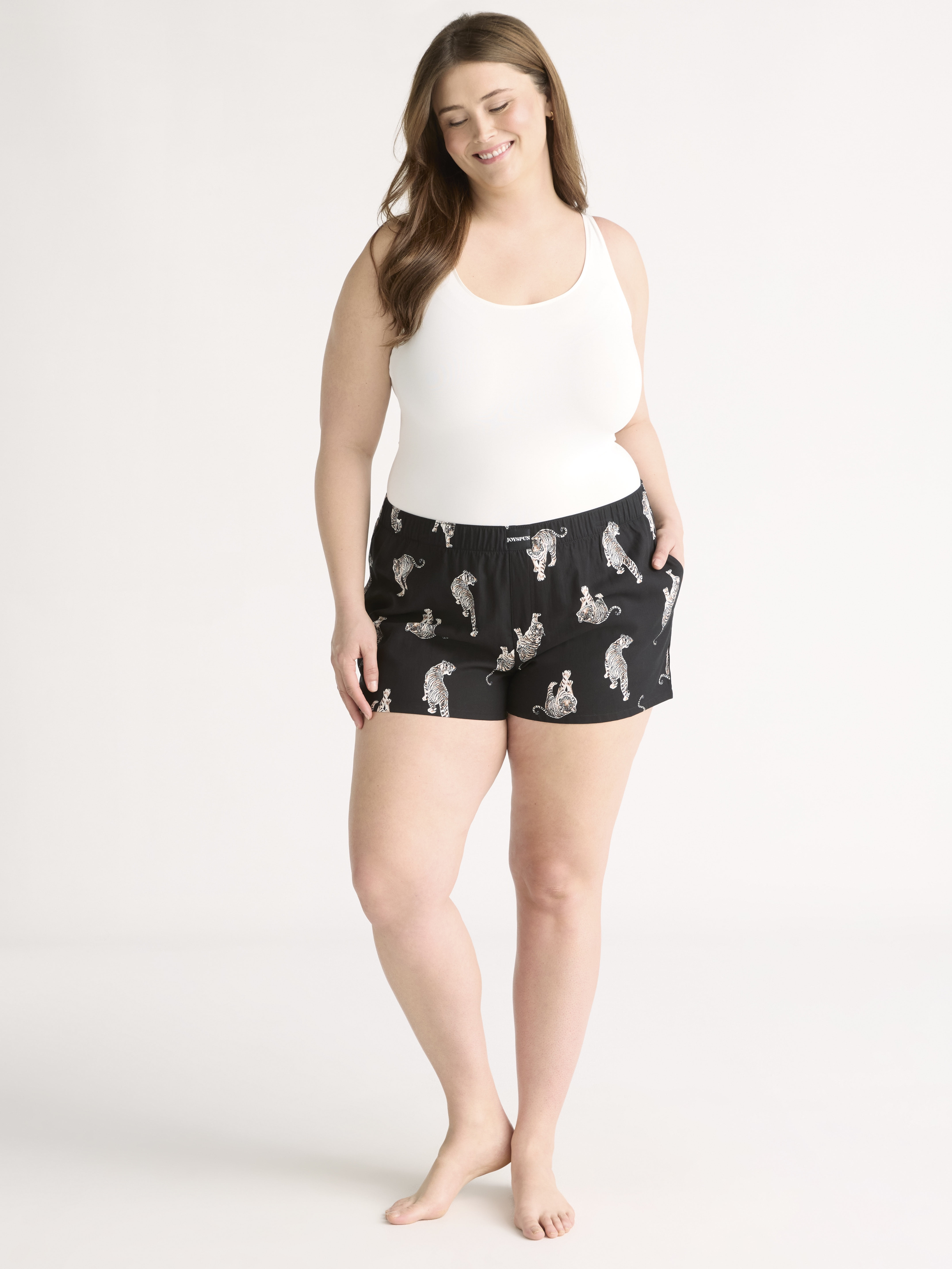 Joyspun Women's Woven Pajama Boxer Shorts, 3'' Inseam, Sizes XS-3X