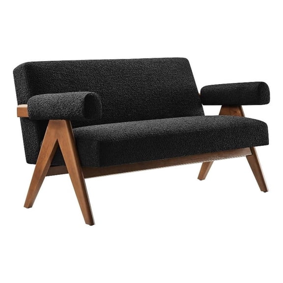 Modway Lyra Boucle Fabric Loveseat in Black