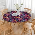 thumbnail image 3 of Pioneer Flower Floral Print Pattern Round Fitted Tablecloth with Elastic Edge,Dining Table Cover Waterproof,Outdoor Round Tablecloth for Camping,Dining,Indoor and Outdoor, 3 of 7