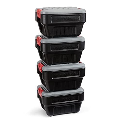 Rubbermaid® ActionPacker® 8 Gal Lockable Storage Box Pack of 4, Outdoor, Industrial, Rugged, Grey and Black