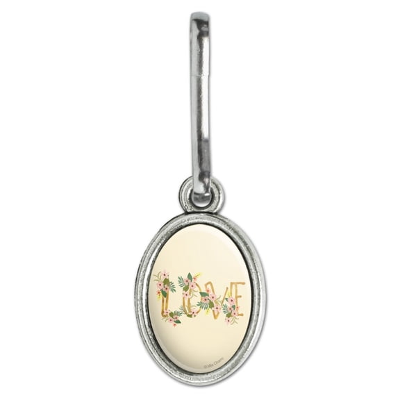 Love and Flowers Antiqued Oval Charm Clothes Purse Suitcase Backpack Zipper Pull Aid