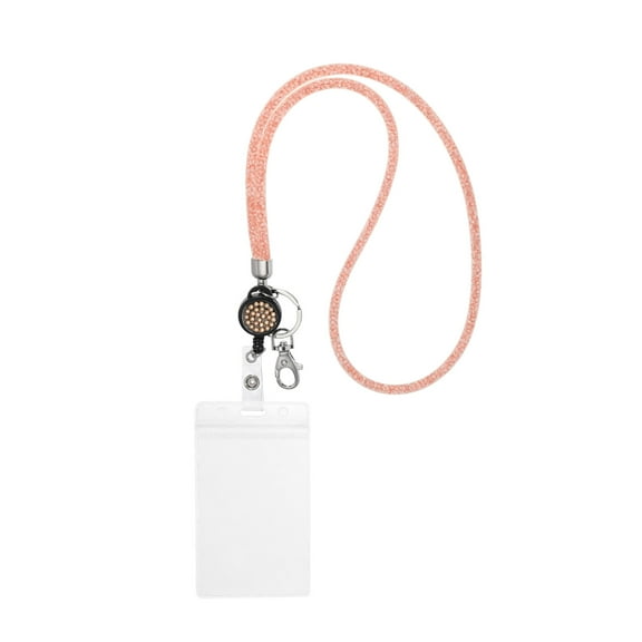 Uxcell Rhinestone Lanyard Crystal Retractable Keys Strap Keychain Champagne Color 1 Set