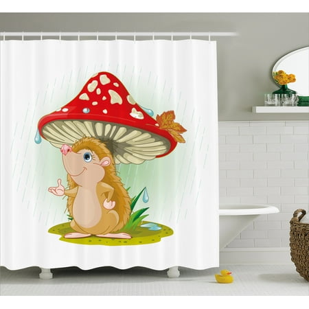 Oversized Shower Curtain Hedgehog Shower Curtain, Cute Hedgehog Sheltering from the Rain under an Oversized Mushroom Vivid Colors, Fabric Bathroom Set with Hooks, 69W X 84L Inches Extra Long, Multicolor, by Ambesonne ()