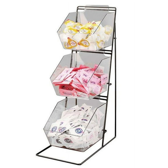 Cal Mil 1709 Iron Black 3-Tier Condiment Display with Clear Bins - 6.5 x 12 x 20.5 in.