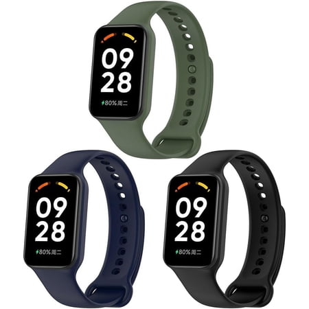 Tianle Silicone Watch Strap Compatible with Xiaomi Mi Band 8 Active/Redmi Band 2, Adjustable Bracelet for Women Men Sport Wristbands, 3 Pack