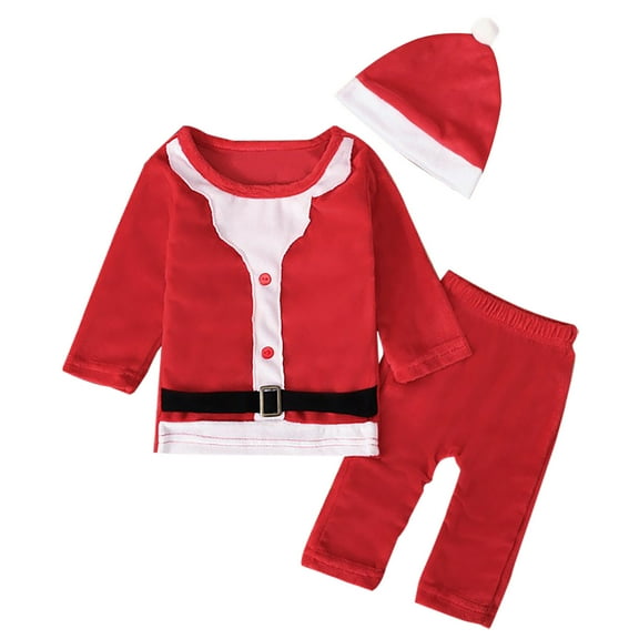 Odeerbi Infant Boys Girls Fall Winter Outfits Christmas Santa Claus Tops Pants Set Kids Christmas Cute Long Sleeve Santa Claus Hat Top Pants Suit Infant Clothes Red