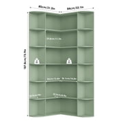 Homfa 73.9” Tall Corner Bookcase, 6 Tier L-Shaped Large Display Bookshelf with Curved Edges for Living Room Home Office Study, Green