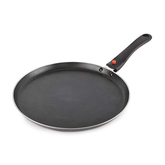 Non Stick Dosa Tawa Induction Base with Detachable Handle, 280 mm Hammered Toned,Aluminium, Black