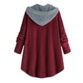 thumbnail image 2 of Lindbes Clearance Womens Plus Size Button Jacket Plush Solid Color Hooded Jacket Loose Cardigan Coat Winter Jacket Sweater, 2 of 3