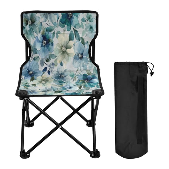 600D Oxford Camping Chair Portable Foldable Chair Supports 220 lbs for Picnic, Fishing, Backpacking Blue and Green Flowers
