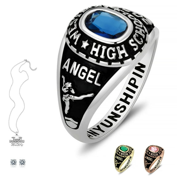 Ccjcinata Personalized Customized Sterling Silver Platinum Graduation Ring, Class Rings