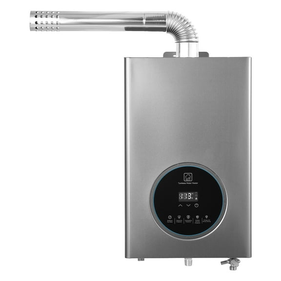 KFFKFF Gas Tankless Water Heater, 4.3Gal Indoor 100000 BTU Instant Hot Water System, Smart Temperature Adjustment & LED Display with Enhanced Safety Features for Home Use, Silver Gray