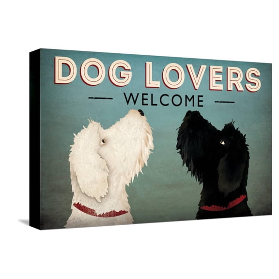 Art.com Doodle Dog Lovers Welcome Stretched Canvas Print Wall Art by Ryan Fowler, 18" x 12"