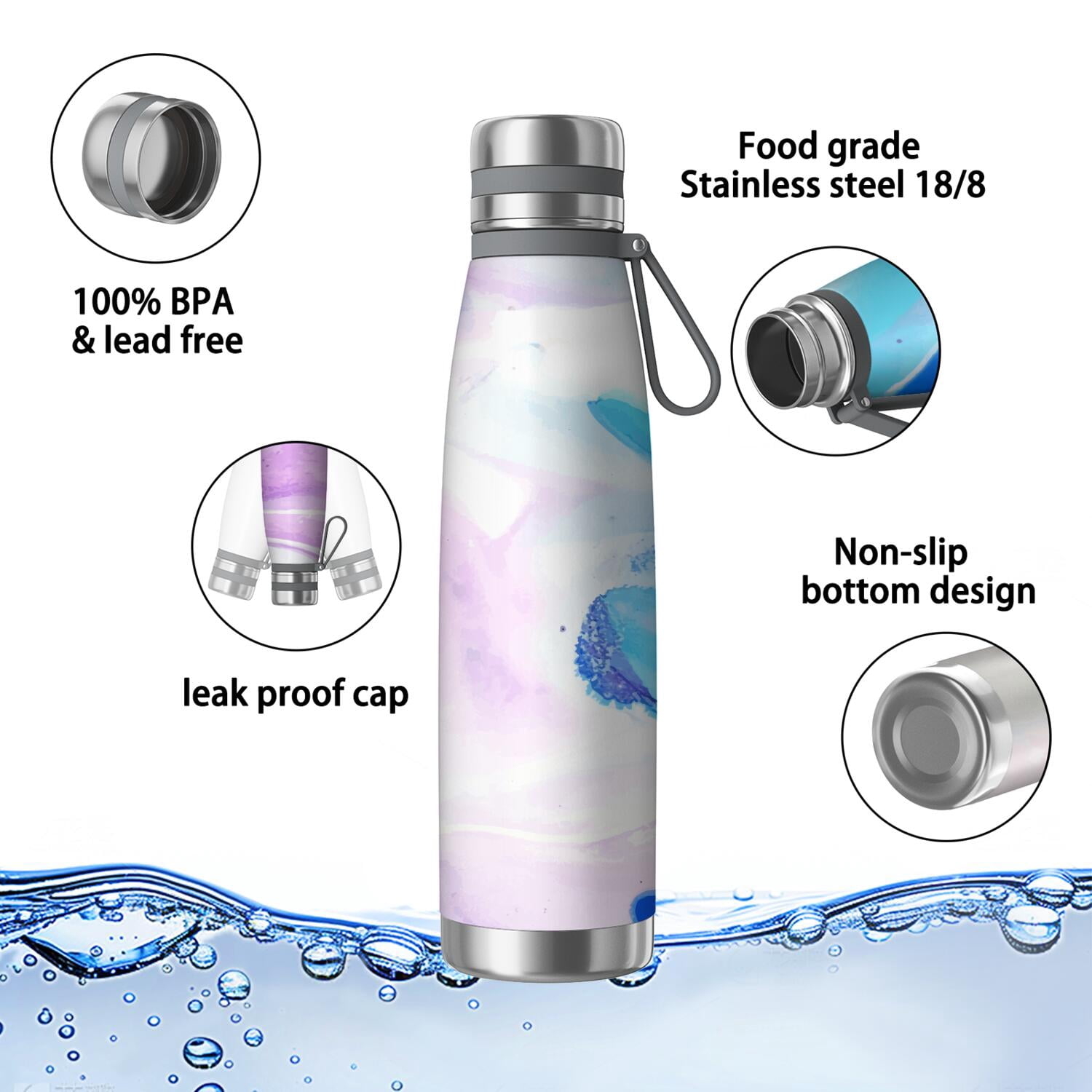 29oz Insulated Water Bottle with Tea Infuser, Stainless Steel Travel Mug, Liquid & Marble Print