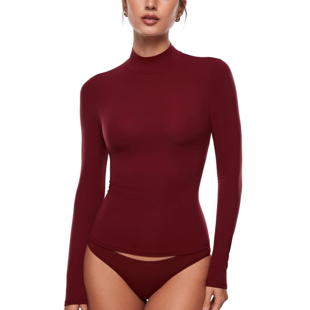 Camiseta INLYRIC Inbarely Soft, cuello alto, manga larga, color rojo