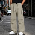 thumbnail image 2 of QQZ Wide Leg Cargo Pants For Men, Elastic Drawstring Casual Jogger Pants For Daily Walking Travel Weekend Wear, 2 of 9