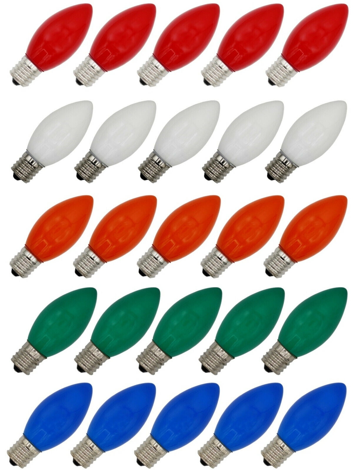 25 Pk C9 Replacement Bulbs for Christmas Lights, E17, 7 Watt, Ceramic