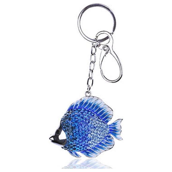 Deep Blue Enamel Ocean Saltwater Sea Fish Crystal Rhinestone Keychain