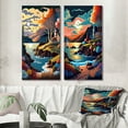 thumbnail image 1 of Designart "Contemporary Vector Sunset V" Coastal Sunset Wall Art Set Of 2 - Green Landscapes Canvas Set For Living Room Decor, 1 of 6