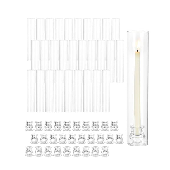 Glasseam Set of 30 Hurricane Candle Holders Bulk: Minimalist Clear Glass Cylinders for Taper Candles Event Wedding Centerpiece Thanksgiving Christmas Party Table Decor 2.36"x12.6"