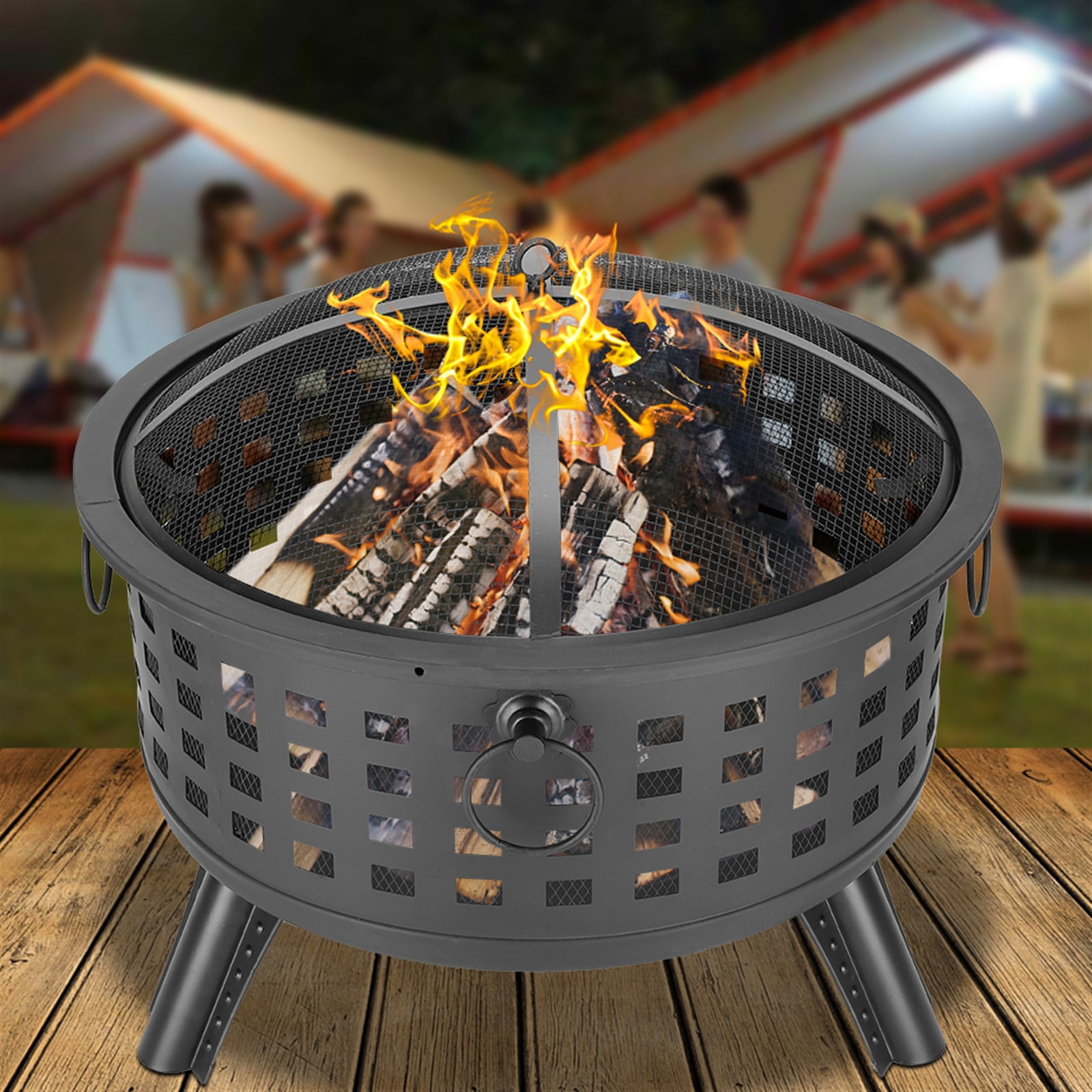 Private Jungle 26" Round Lattice Fire Bowl Black, Outdoor Fire Pit Large Bonfire Wood Burning Patio & Backyard Firepit Private Jungle 26" Round Lattice Fire Bowl Black, Outdoor Fire Pit Large Bonfire Wood Burning Patio & Backyard Firepit