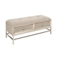 thumbnail image 6 of DecMode Linen Fabric Upholstered 2 Drawer Storage Bench with Tufted Seat and Ring Handles, Beige, 6 of 13