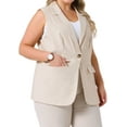 thumbnail image 2 of DARING DIVA Women's Plus Size Sleeveless Lined Padded Linen Blazer Vest 1X Apricot, 2 of 6