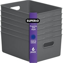 Superio Ribbed Plastic Storage Basket Organizer (6 Pack), Grey 15 Liter Classic Closet Storage Bins