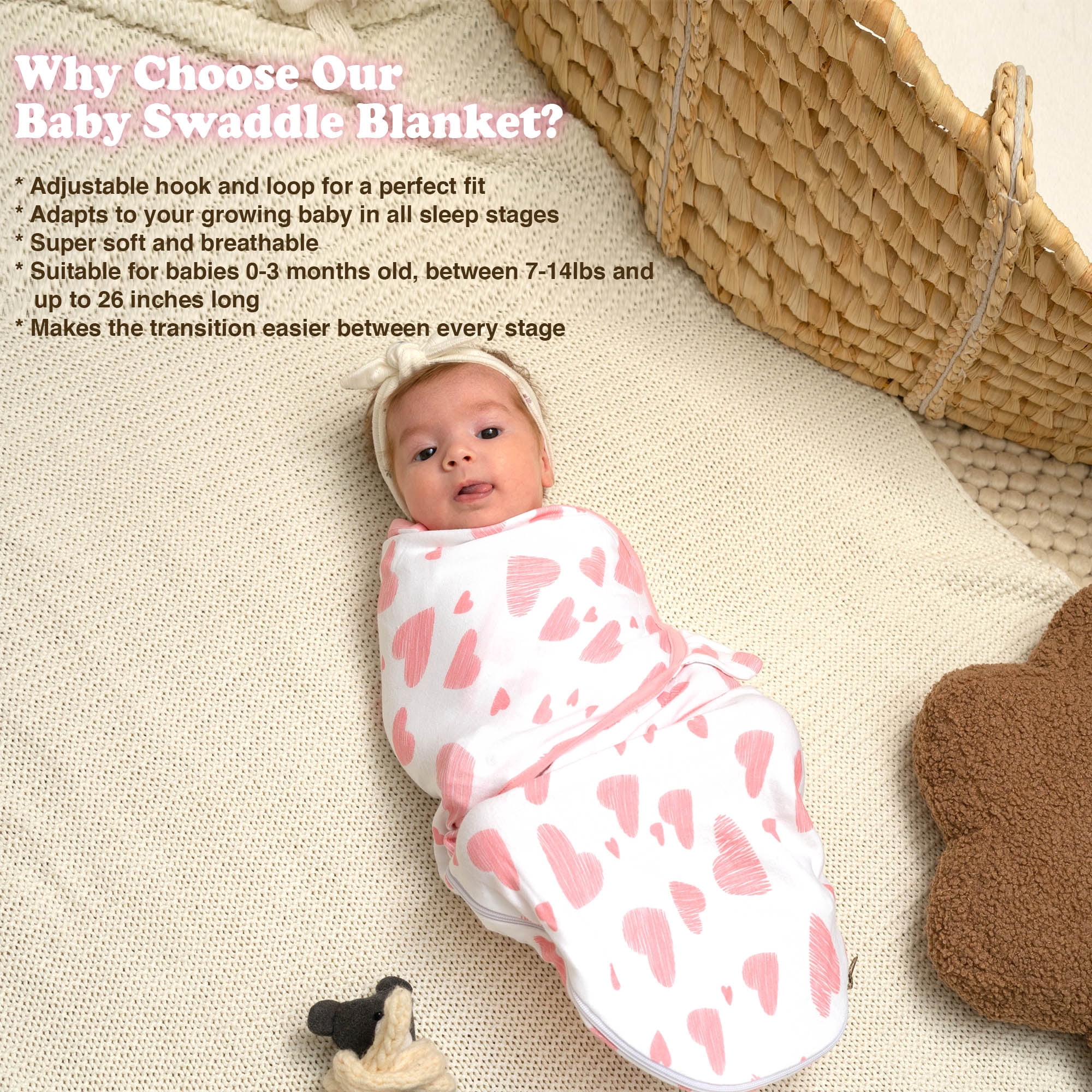 Bublo Baby Swaddle Blanket Boy Girl, 3 Pack Large Size Newborn Swaddles 0-3 Month, Infant Zipper Swaddling Sleep Sack, Floral