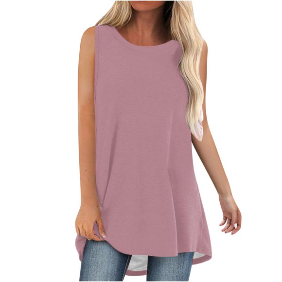 AherBiu Long Tank Tops for Women Sleeveless Tunic Tops to Wear with Leggings Summer Casual Loose Tshirts