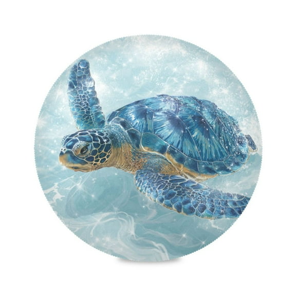 WOBOGO Blue Sea Turtle Round Placemats Set of 1 Heat Resistant Washable Kitchen Table Decorations 15.4in