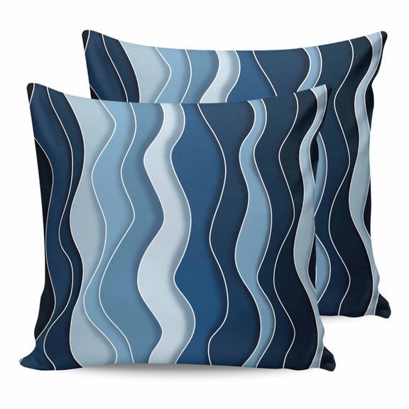 Outdoor Waterproof Throw Pillow Covers Set of 2 Blue Waves Decorative Pillowcases Square Outdoor Pillows Cushion Case 16x16 Inch Abstract Lines Patio Pillows for Couch Sofa Bed Garden