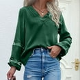 thumbnail image 3 of JSKUMAR Ladies Elegant Blouses Long Sleeve V Neck Dressy Tops Lace Patchwork Hollow Out Casual Loose Shirts Comfort Pullovers Green,L, 3 of 5