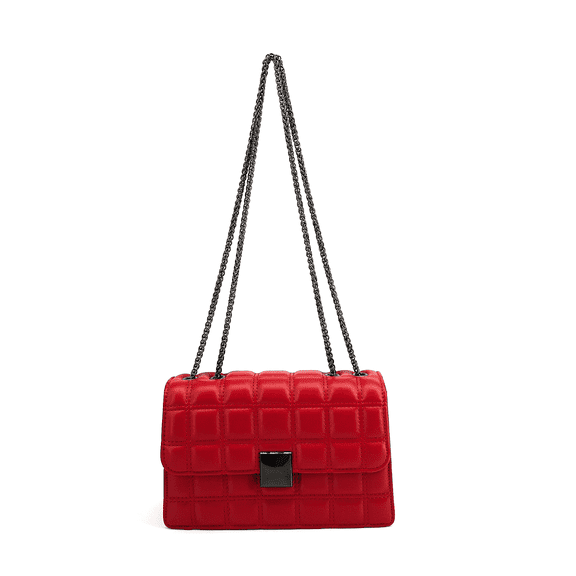 LIKE DREAMS Vegan Leather Double Chain Link Adjustable Top Handle Inner Divider Crossbody Bag, Red