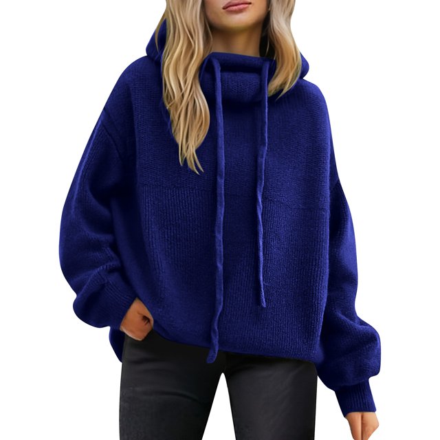 Comdrip Fall Sweaters for Women 2025 Pile Collar Lazy Style Sweater for Women Solid Color Loose Thick Sweater Top Turtleneck Loose Sweater Ladies Sweaters, Navy M