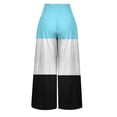 thumbnail image 4 of Plus Size Wide Leg Pants for Women Smocked High Waist Lounge Trousers with Pockets Color Block Linen Loose Ankle Length Pant, 4 of 6