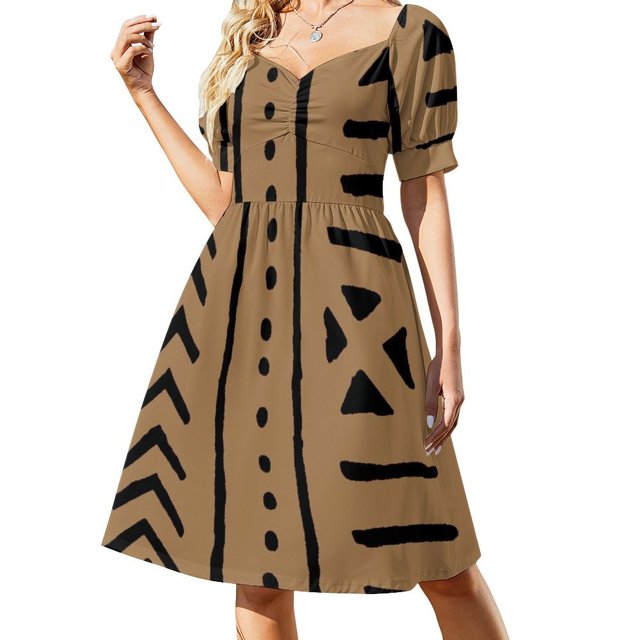 Vestido de manga corta con estampado tribal de barro africano, vestidos de noche para mujer, ropa de mujer, vestido para mujer 2025.
