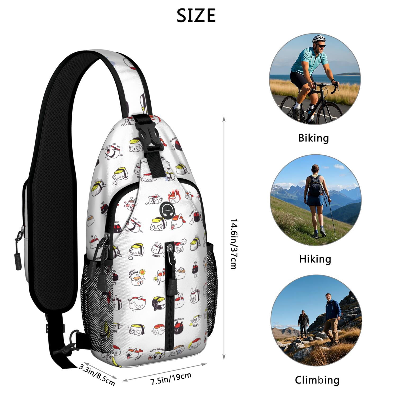Cute Llama Face Print Sling Backpack – Lightweight, Anti-theft Pocket, Water-resistant – Adorable Kawaii Alpaca Cartoon Travel Chest Bag