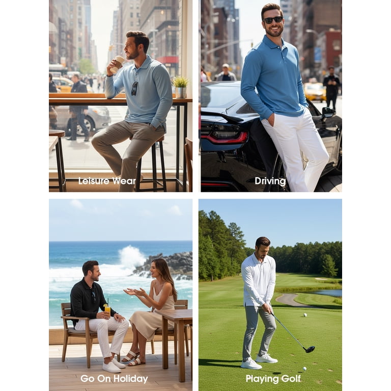 GIRUNS Men's Long Sleeve Golf Polo UPF 50+ photo 7