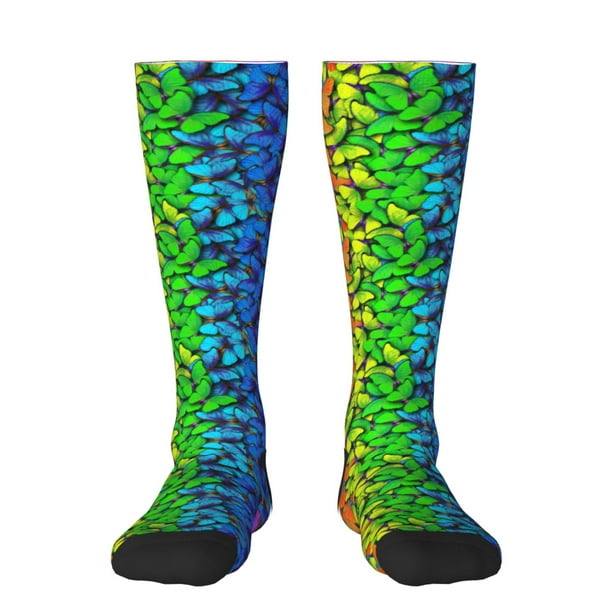 Fotbe Multicolored Butterflies Calcetas Divertidas Estampadas para Hombre y Mujer, Calcetas de Algodón hasta la Rodilla para Caminar, Correr, Enfermería y Embarazo