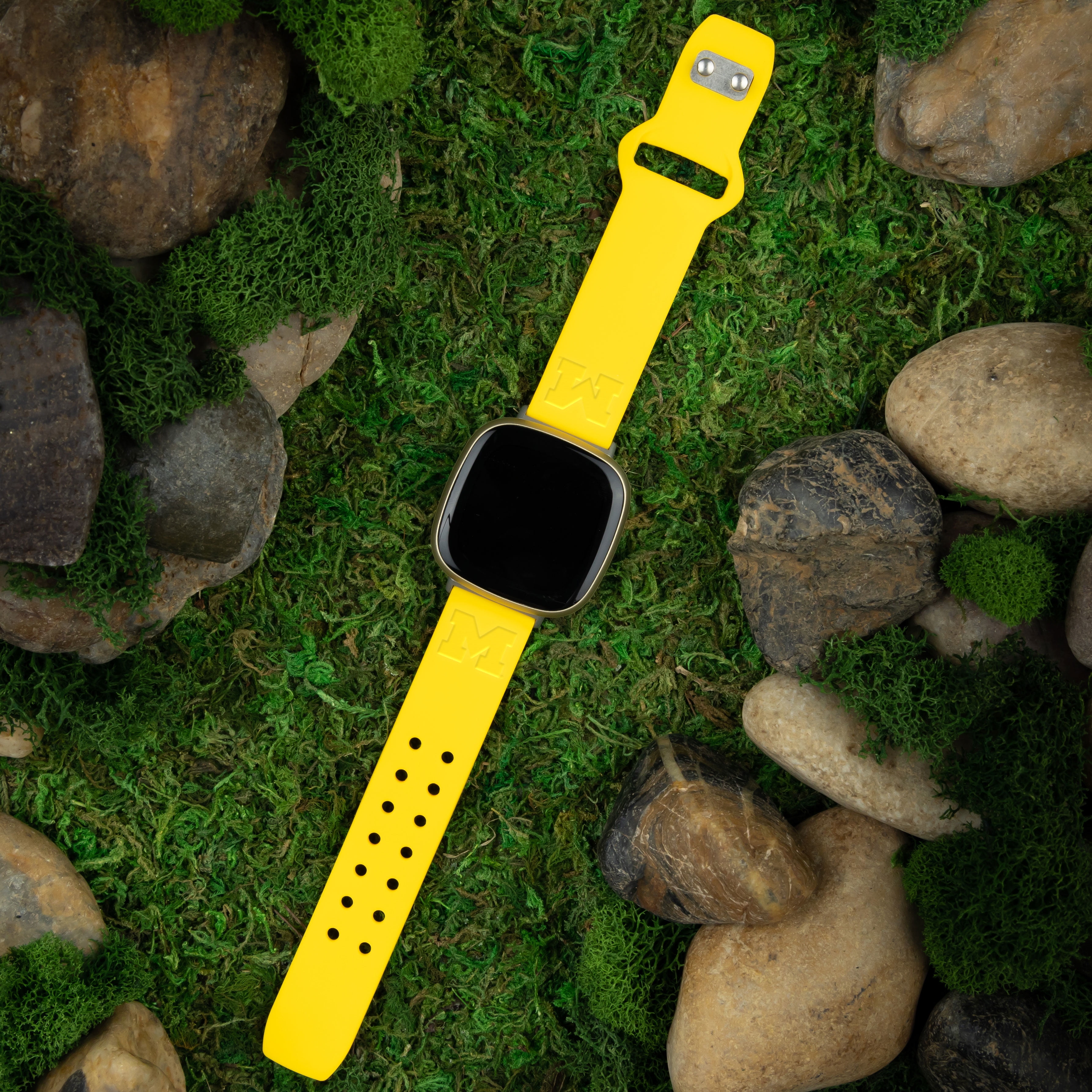 Wolverines Engraved Silicone Unisex Watch Band for Fitbit Versa 3 and Sense (Yellow) by Affinity Bands